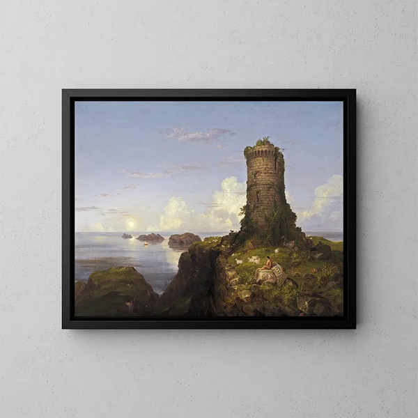 van een Italiaanse kustscène met een vervallen toren - Thomas Cole — ingelijst kunstwerk aan de muur