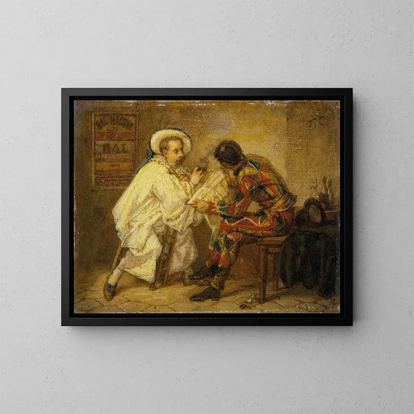 Arlequin en Pierrot - Thomas Couture — ingelijst kunstwerk aan de muur