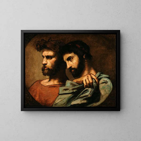 De twee filosofen - Thomas Couture — ingelijst kunstwerk aan de muur