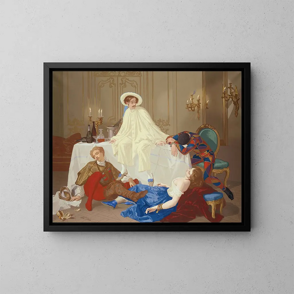 Het diner na de gemaskerde bal - Thomas Couture — ingelijst kunstwerk aan de muur