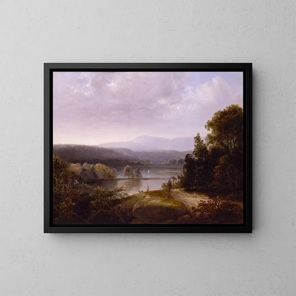 Vue de rivière avec chasseurs et chiens - Thomas Doughty — ingelijst kunstwerk aan de muur