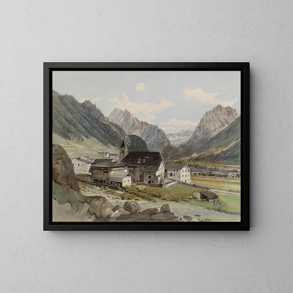 Dorp met een kleine fabriek - Thomas Ender — ingelijst kunstwerk aan de muur