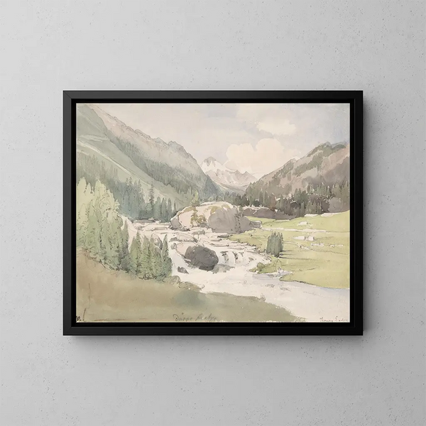 Bergvallei - Thomas Ender — ingelijst kunstwerk aan de muur