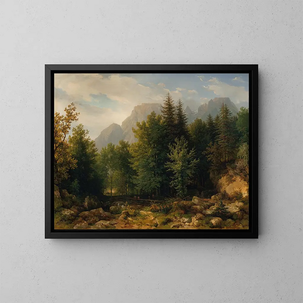 Boslandschap in hoge bergen - Thomas Ender — ingelijst kunstwerk aan de muur
