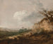 van een herder en zijn hond in een landschap, zijn kudde rustend nabij een duin op de voorgrond - Thomas Gainsborough — weergave van het kunstwerk