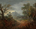 Een bebost landschap met ezels en personages op een pad - Thomas Gainsborough — weergave van het kunstwerk