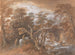 Landschapschilderij met glooiende heuvels en figuren die naar een brug toekomen - Thomas Gainsborough — weergave van het kunstwerk