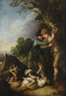 Twee jonge herders met honden die vechten - Thomas Gainsborough — weergave van het kunstwerk