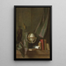 a globe, books, and a statuette on a ledge in a veiled interior by Thomas Germain Joseph Duvivier — framed artwork on a wall