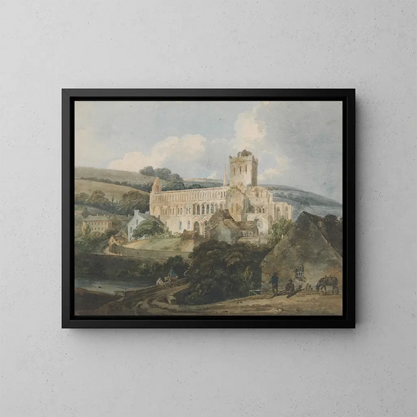 Abdij van Jedburgh gezien vanuit het zuidoosten - Thomas Girtin — ingelijst kunstwerk aan de muur