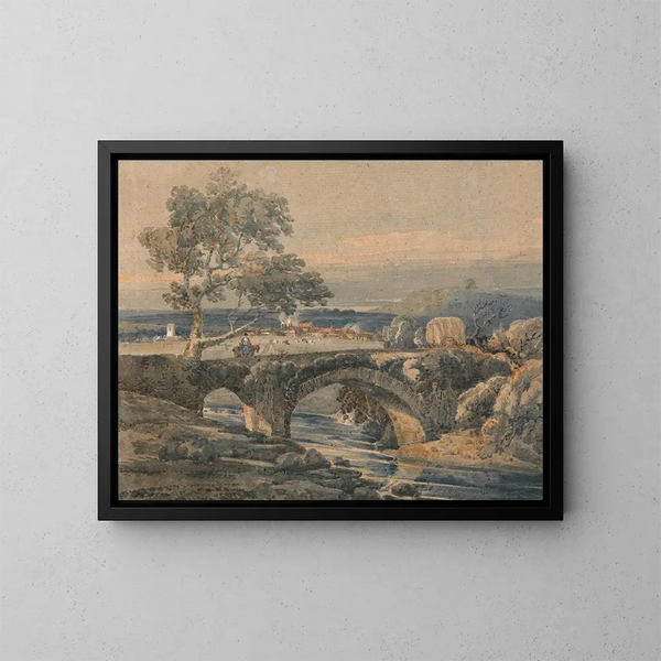 De oude brug in Devon - Thomas Girtin — ingelijst kunstwerk aan de muur
