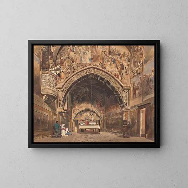 Binnenkant van de kerk Saint-Benoît in Subiaco nabij Rome - Thomas Hartley Cromek — ingelijst kunstwerk aan de muur