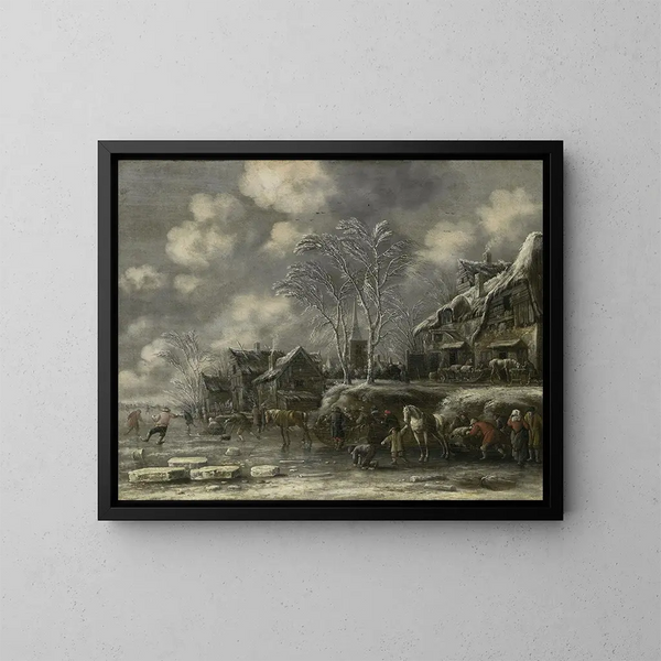 Wintertafereel - Thomas Heeremans — ingelijst kunstwerk aan de muur