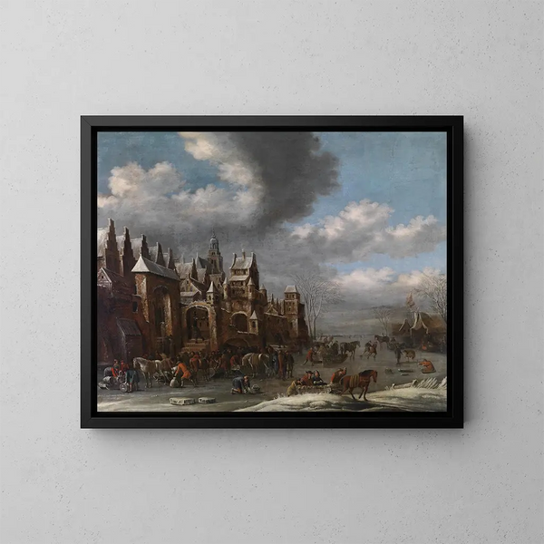 Winterlandschap met bevroren oevers - Thomas Heeremans — ingelijst kunstwerk aan de muur