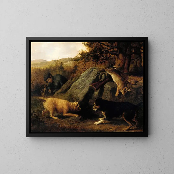 De konijnenjagers - Thomas Hewes Hinckley — ingelijst kunstwerk aan de muur