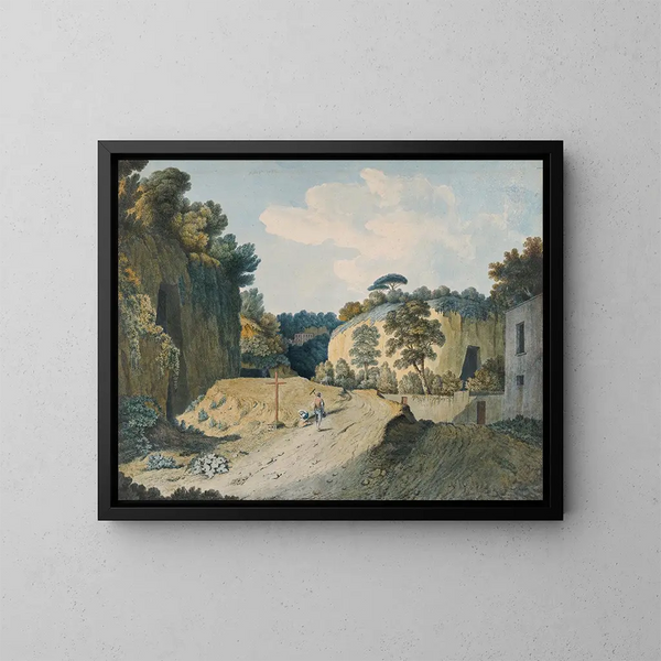 Een weg in een ravijn nabij Napels - Thomas Jones — ingelijst kunstwerk aan de muur