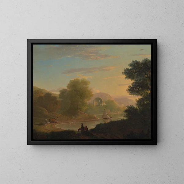 Een denkbeeldige kustscène met de tempel van Venus in Baïes - Thomas Jones — ingelijst kunstwerk aan de muur