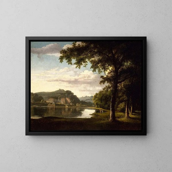 Landschap met uitzicht op de Wye-rivier - Thomas Jones — ingelijst kunstwerk aan de muur