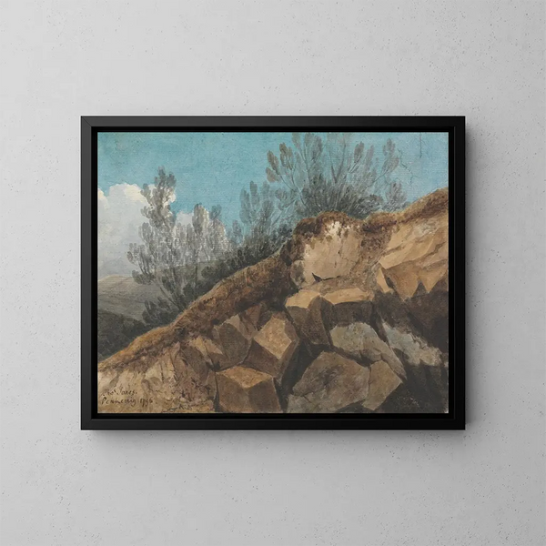 Studie van de rotsen bij Pencerrig, in Wales - Thomas Jones — ingelijst kunstwerk aan de muur