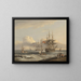 van een Britse schip van 74 kanonnen dat zijn zeilen hijst terwijl het zich voorbereidt om de ankerplaats te verlaten, met een fregat en diverse kustboten op de achtergrond - Thomas Luny — ingelijst kunstwerk aan de muur