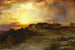 Pueblo schilderij bij zonsondergang Laguna - Thomas Moran — weergave van het kunstwerk