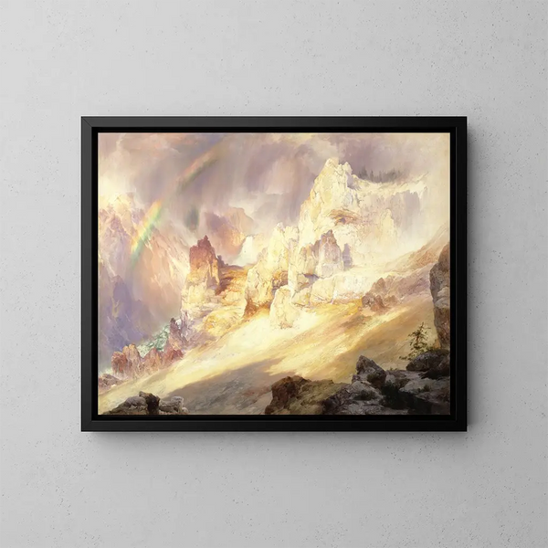 Arc-en-ciel boven de Grand Canyon van Yellowstone - Thomas Moran — ingelijst kunstwerk aan de muur