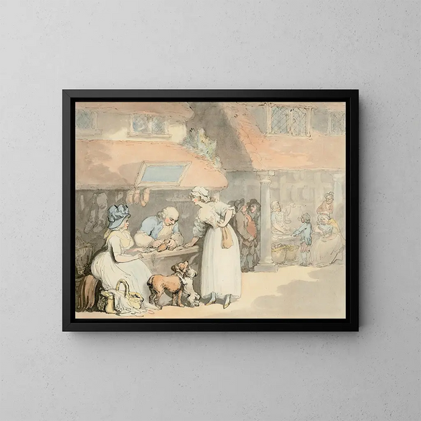 Bij de schoenmaker - Thomas Rowlandson — ingelijst kunstwerk aan de muur