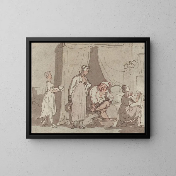 Het voetbad - Thomas Rowlandson — ingelijst kunstwerk aan de muur