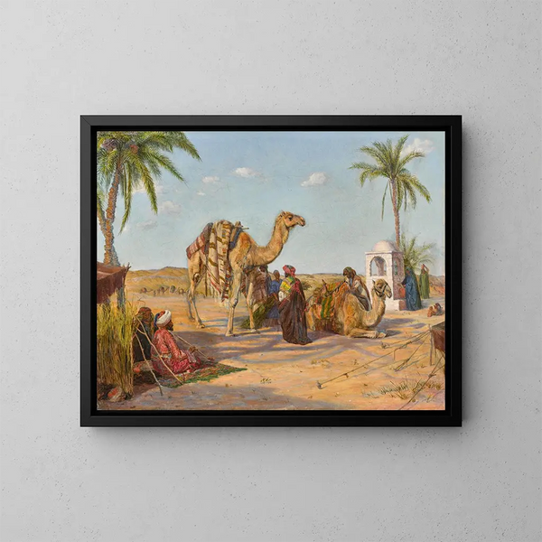 van Een karavaan gestopt bij de grenzen van de Egyptische woestijn - Thomas Seddon — ingelijst kunstwerk aan de muur