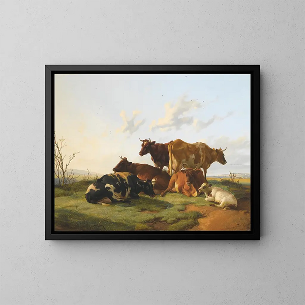Bétail paissant dans les prairies de Canterbury - Thomas Sidney Cooper — ingelijst kunstwerk aan de muur