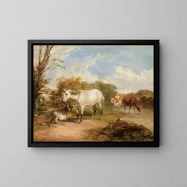 Pastorale scène met een paard - Thomas Sidney Cooper — ingelijst kunstwerk aan de muur