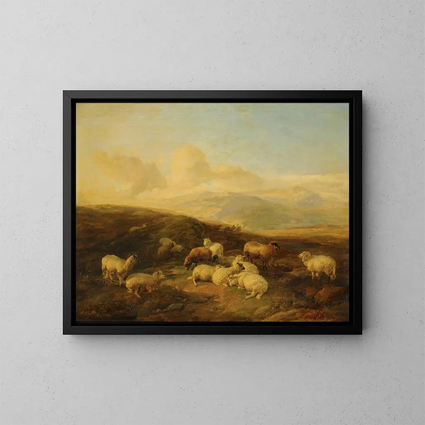 Schapen in een heide landschap - Thomas Sidney Cooper — ingelijst kunstwerk aan de muur