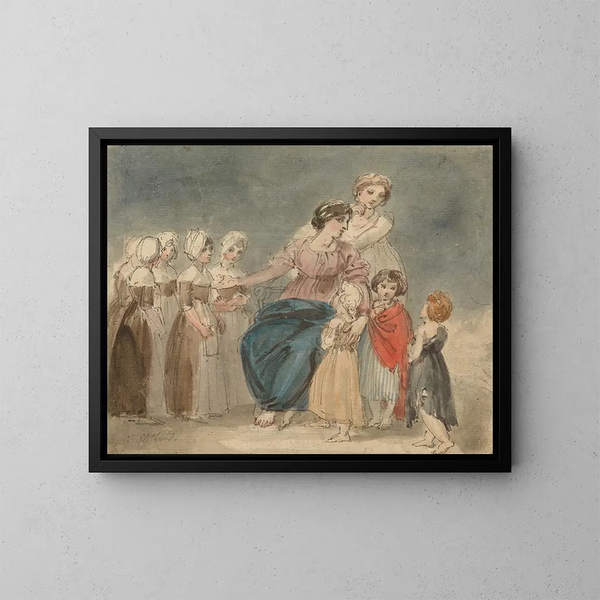 Charité, kinderen en kleine zwerfvliegen - Thomas Stothard — ingelijst kunstwerk aan de muur
