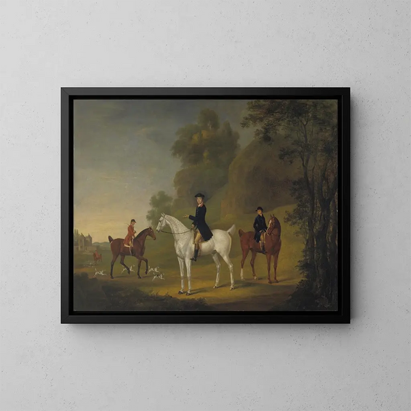 Lord Bulkeley en zijn windhonden, zijn jachthond John Wells en zijn jachthond R. Jennings - Thomas Stringer — ingelijst kunstwerk aan de muur