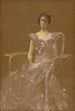 Dame in een rotan fauteuil - Thomas Wilmer Dewing — weergave van het kunstwerk