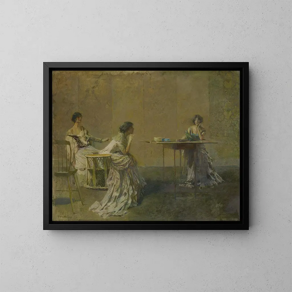 Het Geroddel - Thomas Wilmer Dewing — ingelijst kunstwerk aan de muur