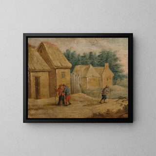 Thomas van Apshoven - Village buildings with peasants.webp