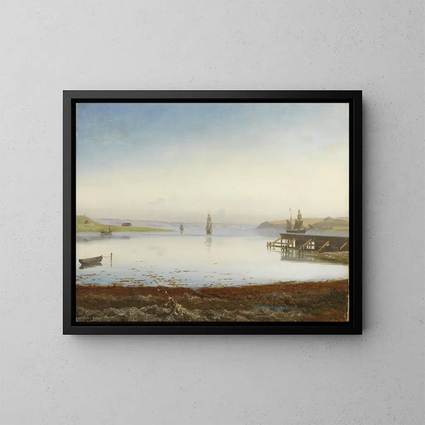Boten in een fjord - Thorald Læsøe — ingelijst kunstwerk aan de muur