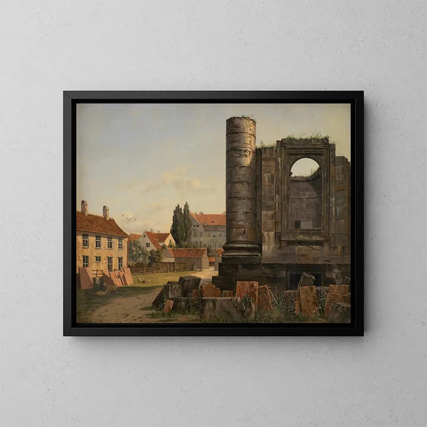 van het uitzicht op Marmorpladsen met de ruïnes van de onafgewerkte kerk van Frederiks in Kopenhagen - Thorald Læsøe — ingelijst kunstwerk aan de muur