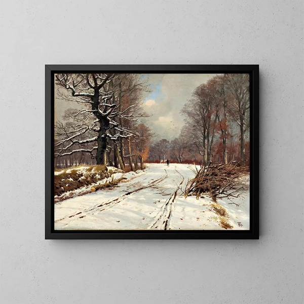 Landschap van winterbossen bij Hillerd - Thorvald Niss — ingelijst kunstwerk aan de muur