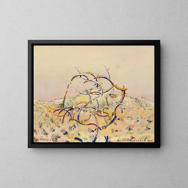 Zelfportret met een tak van landschap - Tiit Pääsuke — ingelijst kunstwerk aan de muur