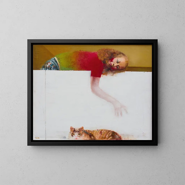 Kleine schilderij met een kat - Tiit Pääsuke — ingelijst kunstwerk aan de muur