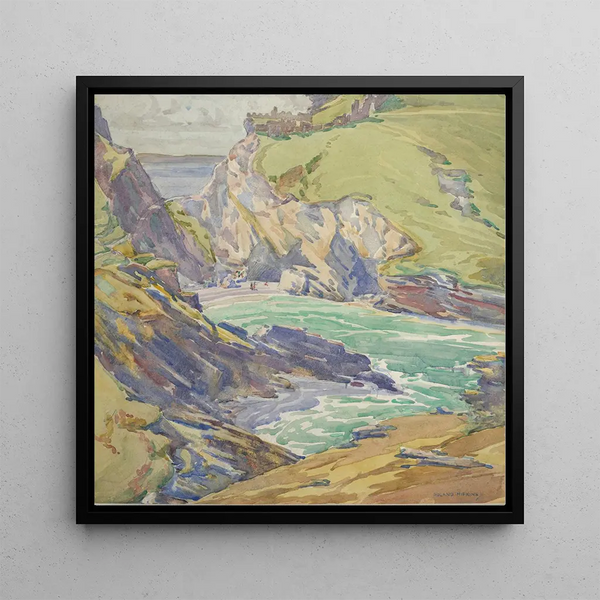 Tintagel Haven sans titre avec les ruines du château de Tintagel en Cornouailles - Roland Hipkins