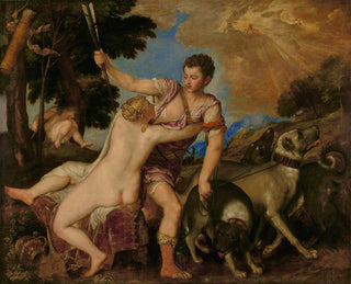 Venus en Adonis - Titiaan — weergave van het kunstwerk