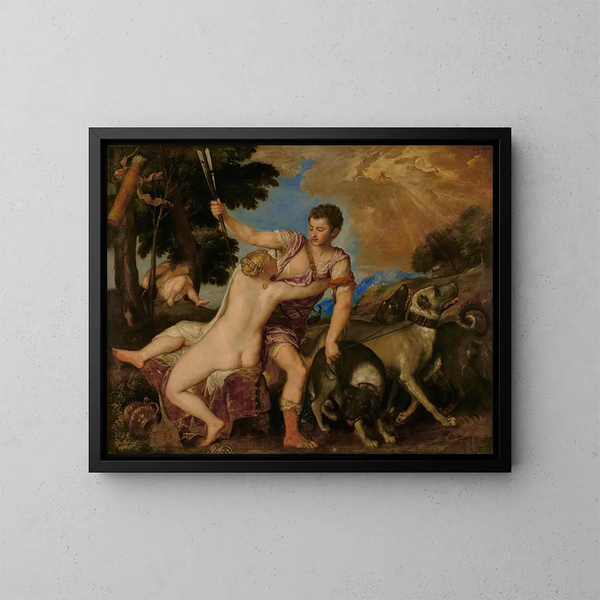 Venus en Adonis - Titiaan — ingelijst kunstwerk aan de muur