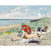 Reproductie van het schilderij van een meisje met een Japanse parasol op Hornbæk Strand - Paul Fischer