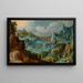 A vast mountainous landscape with travelers on a path - Tobias Verhaecht — framed artwork on a wall