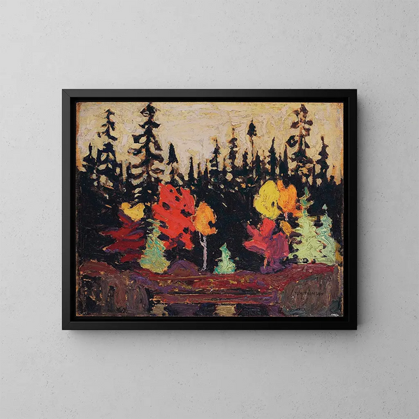 Zwarte den en esdoorn - Tom Thomson — ingelijst kunstwerk aan de muur