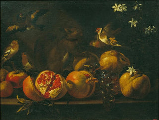 Tommaso Realfonso - Still Life with Pomegranates Grapes Birds and a Squirrel.webp