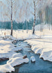 Winter landscape painting with a stream - Toni Haller — artwork view